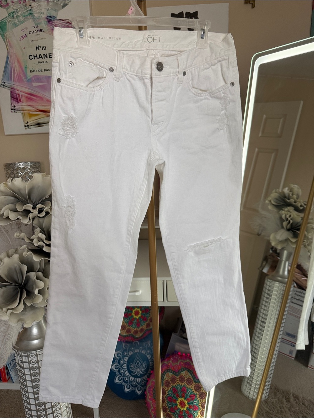 LOFT White Cropped Distressed Jeans